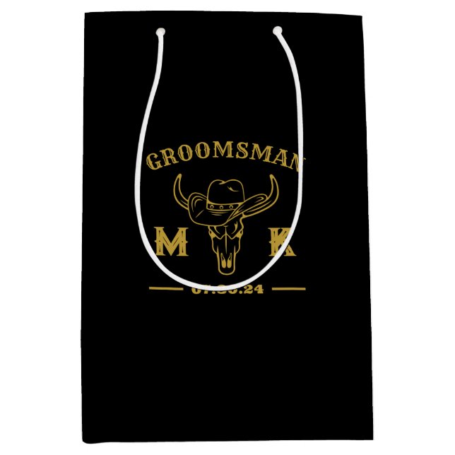 Wild West Cowboy Personalised Groomsmen Monogram Medium Gift Bag (Front)