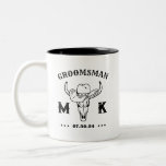 Wild West Cowboy Personalised Groomsmen Monogram Two-Tone Coffee Mug<br><div class="desc">Personalised gifts for groomsmen with old western cowboy theme. Decorated with cowboy hat with vintage western font. Text and background colour are editable using the Design Tool to fit your occasion. Get this customise gift for wedding,  bachelor party,  engagement party or any other special occasions.</div>