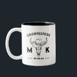 Wild West Cowboy Personalised Groomsmen Monogram Two-Tone Coffee Mug<br><div class="desc">Personalised gifts for groomsmen with old western cowboy theme. Decorated with cowboy hat with vintage western font. Text and background colour are editable using the Design Tool to fit your occasion. Get this customise gift for wedding,  bachelor party,  engagement party or any other special occasions.</div>