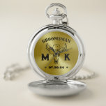 Wild West Cowboy Personalised Monogram Groomsmen Pocket Watch<br><div class="desc">Personalised gifts for groomsmen with old western cowboy theme. Decorated with cowboy hat with vintage western font. Text and colour are editable using the Design Tool to fit your occasion. Get this customise gift for wedding,  bachelor party,  engagement party or any other special occasions.</div>