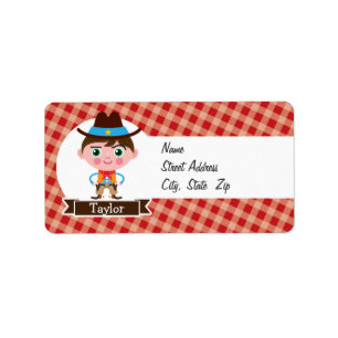 Wild West Cowboy Sheriff, Red Gingham Kid's Label