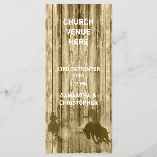 Wild west cowboy theme church wedding program programme (Front)