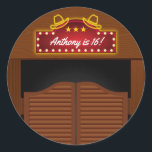 Wild West Cowboy Themed 16th Birthday Party Classic Round Sticker<br><div class="desc">Cowboy sixteenth birthday party favour stickers customisable to your event specifics.</div>