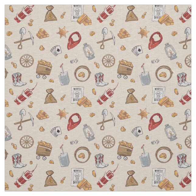 Wild West cowboy vintage gold mining Fabric (Swatch)