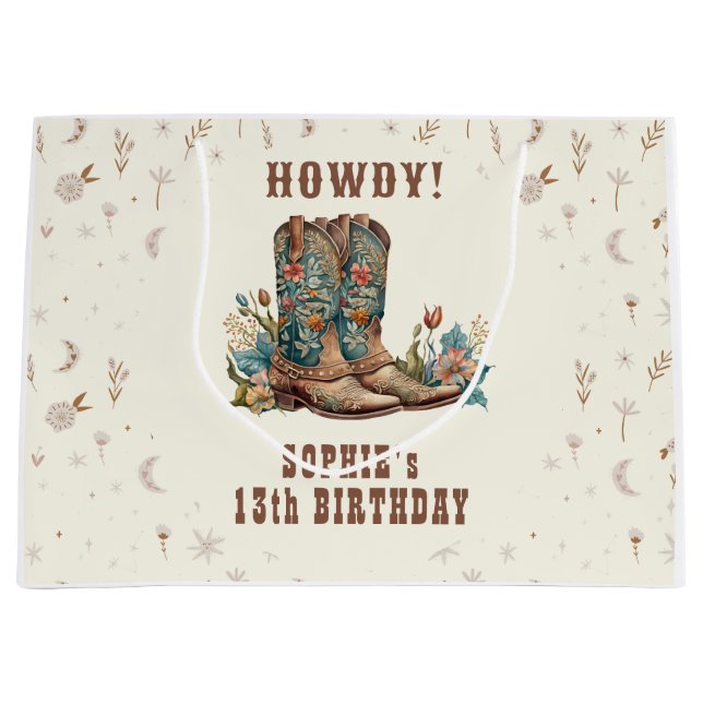 Wild west cowgirl birthday large gift bag (Front)