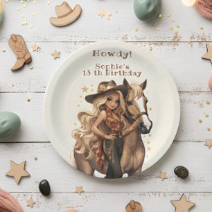 Wild west cowgirl birthday paper plate