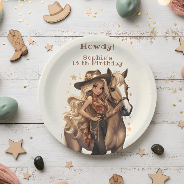 Wild west cowgirl birthday paper plate (Creator Uploaded)