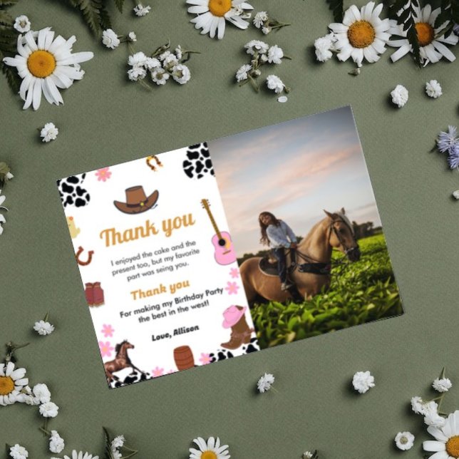 Wild west cowgirl  birthday party thank you card (Creator Uploaded)