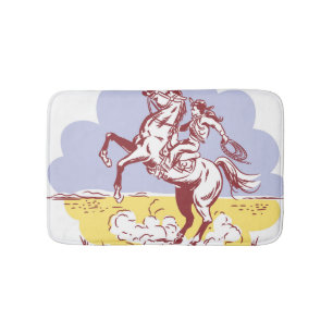 Wild West Cowgirl: Vintage Line Drawing. Bath Mat