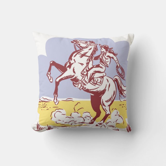 Wild West Cowgirl: Vintage Line Drawing. Cushion (Front)