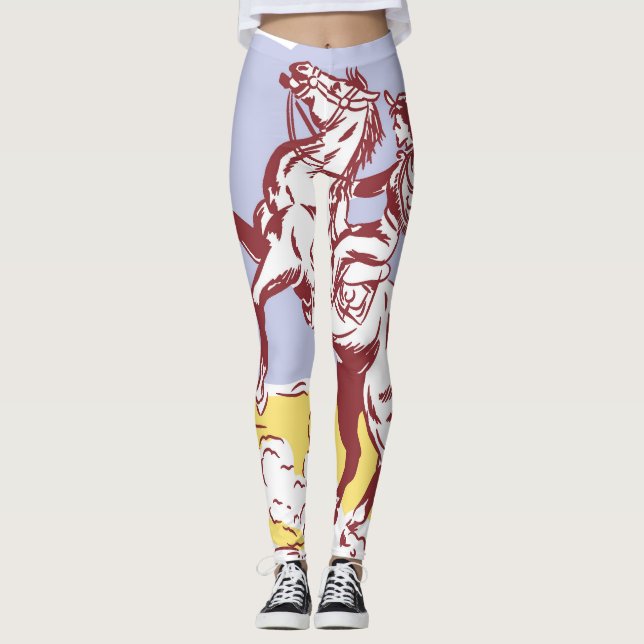 Wild West Cowgirl: Vintage Line Drawing. Leggings (Front)