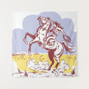 Wild West Cowgirl: Vintage Line Drawing. Tapestry