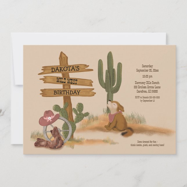 Wild West Desert Animals Girls Graphic Birthday Invitation (Front)