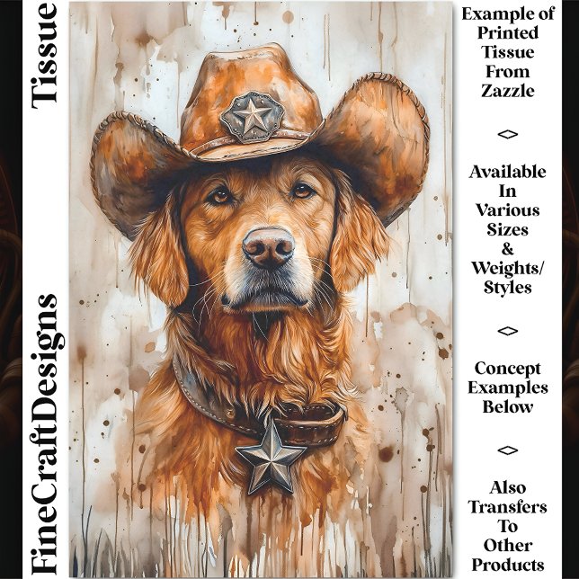 Wild West Dog, Golden Retriever DD2 Decoupage Tissue Paper (Creator Uploaded)
