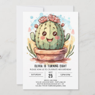 Wild West Elegant Watercolor Cactus Girl Birthday Invitation