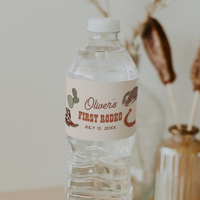 Wild West First Rodeo Birthday  Water Bottle Label (Creator Uploaded)