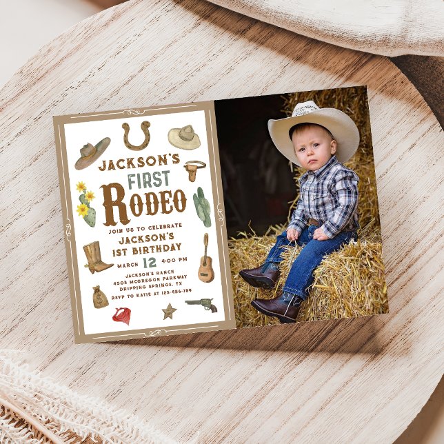 Wild West First Rodeo Cowboy Birthday Photo Invitation (Creator Uploaded)