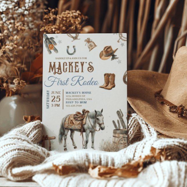 Wild West First Rodeo Cowboy Birthday Western Invitation (Creator Uploaded)