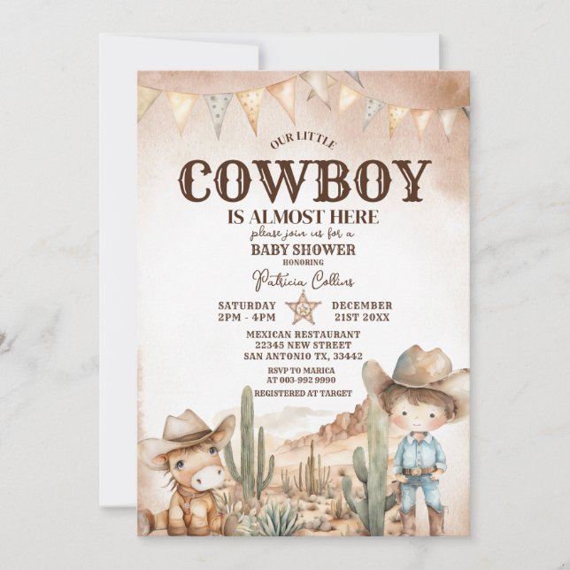 Wild West Little Cowboy Baby Shower Invitation (Front)