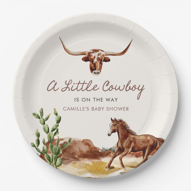 Wild West Little Cowboy Baby Shower Paper Plate (Front)