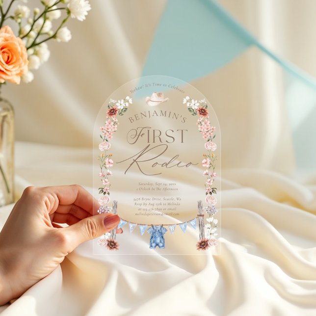 Wild West Little Cowboy First Rodeo 1st Birthday Acrylic Invitations (Wild West Little Cowboy First Rodeo 1st Birthday Acrylic Invitations)