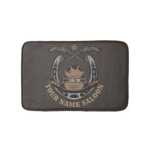 Wild West Revolver Horseshoe Western Cowboy Saloon Bath Mat