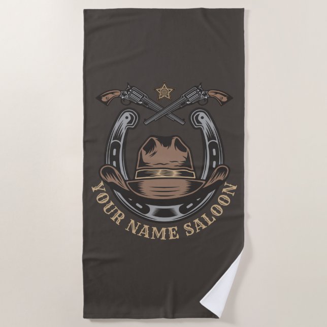 Wild West Revolver Horseshoe Western Cowboy Saloon Beach Towel (Front)