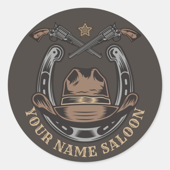 Wild West Revolver Horseshoe Western Cowboy Saloon Classic Round Sticker (Front)