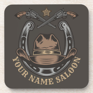 Wild West Revolver Horseshoe Western Cowboy Saloon Coaster