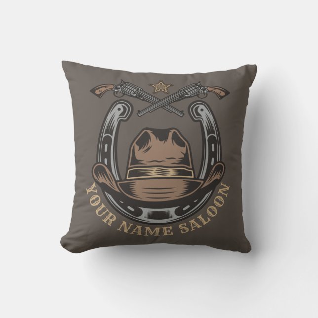 Wild West Revolver Horseshoe Western Cowboy Saloon Cushion (Front)