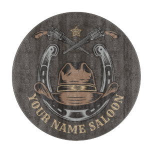 Wild West Revolver Horseshoe Western Cowboy Saloon Cutting Board