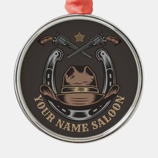 Wild West Revolver Horseshoe Western Cowboy Saloon Metal Tree Decoration (Front)