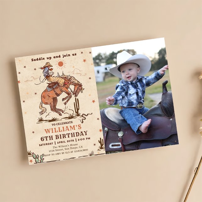 Wild West Rodeo Cowboy Birthday Photo Invitation (Creator Uploaded)