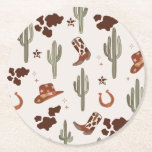 Wild West Rodeo Cowboy Cactus birthday party Round Paper Coaster<br><div class="desc">Wild West Rodeo Cowboy Cactus birthday party Round Paper Coaster 
Matching items available.</div>