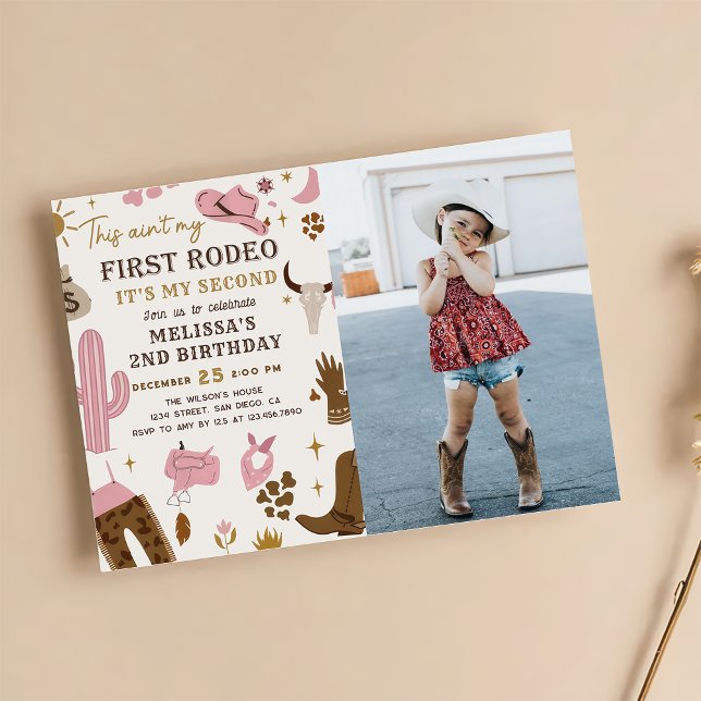 Wild West Rodeo Cowgirl Ranch 2nd Birthday Photo Invitation (Creator Uploaded)