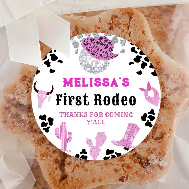 Wild West Rodeo Disco Cowgirl Birthday Thank You Classic Round Sticker (Creator Uploaded)