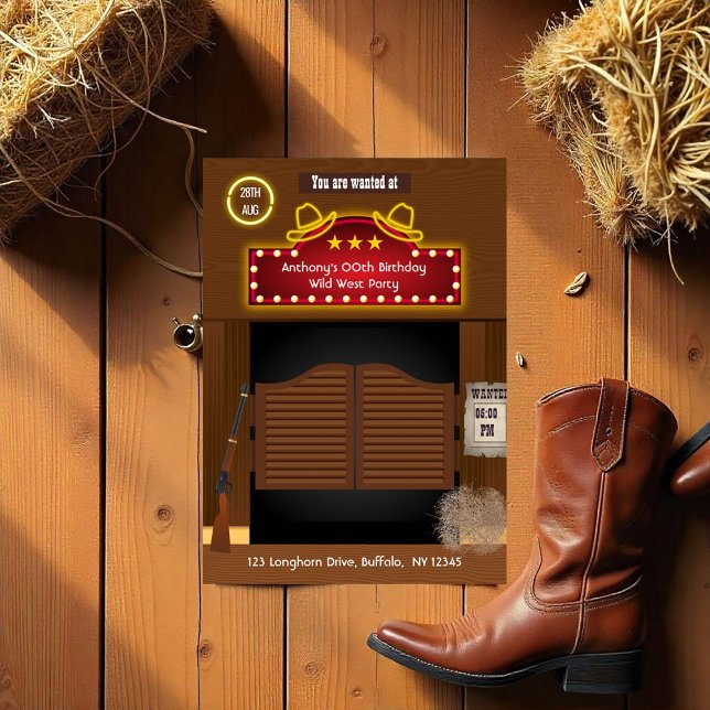 Wild West Saloon Birthday Party Photo Invitation (Wild West Saloon Birthday Party Photo Invitation)