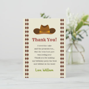 Wild West Saloon Cowboy Birthday Party Boys Kids Thank You Card