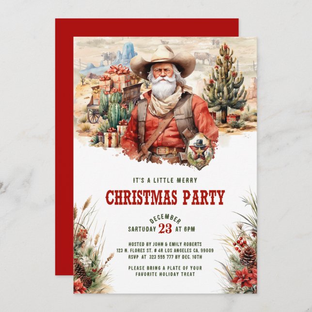 Wild West Santa Cowboy Christmas Invite  (Front/Back)