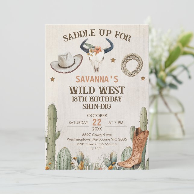 Wild West Shin-Dig Western Birthday Invitation (Standing Front)
