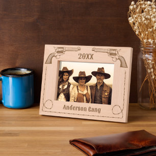 Wild West Six Gun Barbed Wire Novelty 7x5  Etched Frames