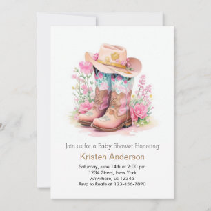 Wild West Watercolor Adventure Cowgirl Baby Shower Invitation