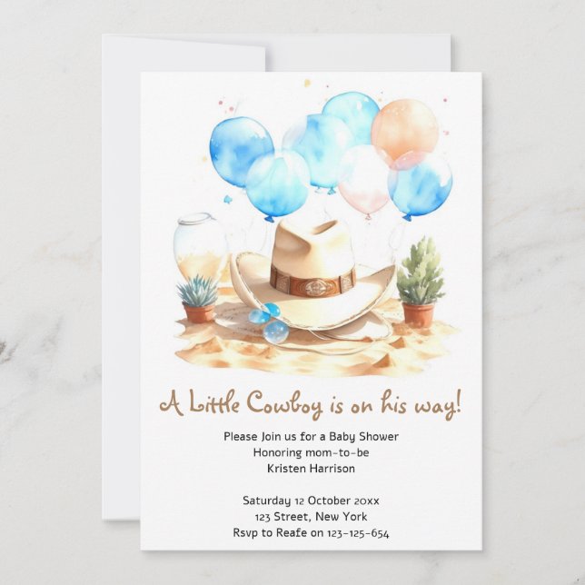 Wild West Watercolor Cowboy Baby Shower Invitation (Front)
