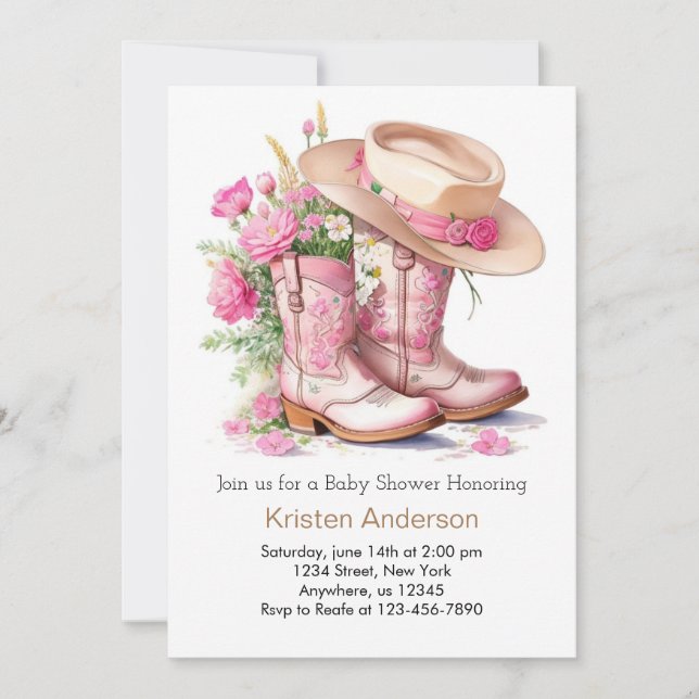 Wild West Watercolor Cowgirl Baby Shower Invitation (Front)