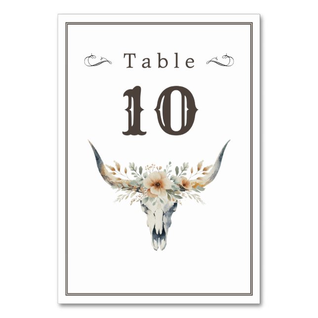 Wild west wedding longhorn table number (Back)