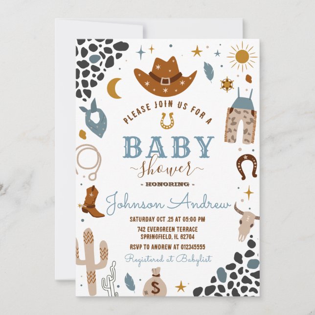 Wild West Western Baby Shower Rodeo Boy Invitation (Front)