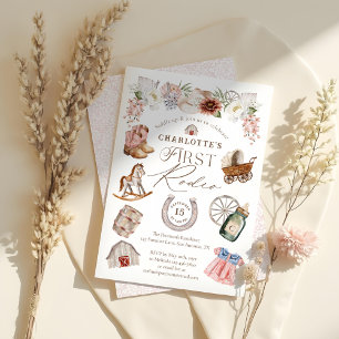 Wild West Western Cowgirl First Rodeo 1st Birthday Invitation