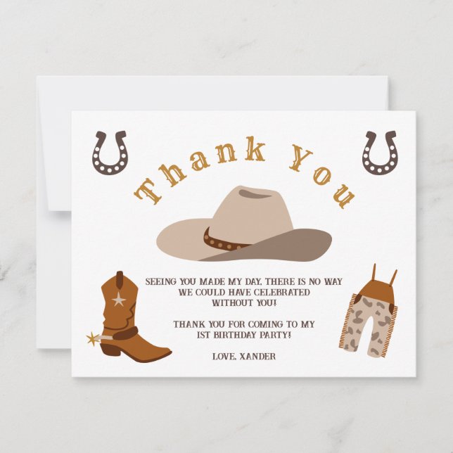 Wild West Western Rodeo Cowboy Thank You Cards (Front)