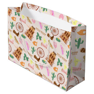 Wild West with Cacti Pattern Kids Birthday Party Large Gift Bag