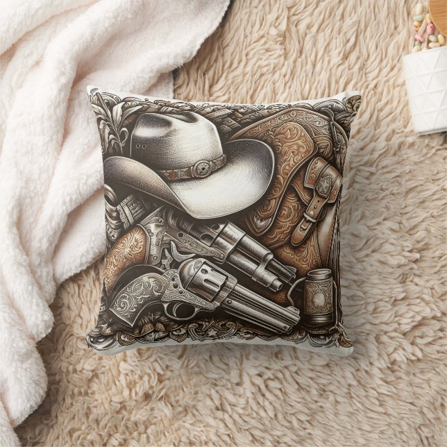 Wild West With Cowboy Hat and Guns Cushion (Blanket)